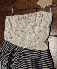 Rachel Roy Strapless Black Stripes & Lace Brocade Party Quartz Mini Dress 12 NWT