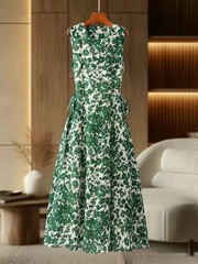 Max Mara Ramie Floral Sleeveless Dress V-Neck Tie Waist Summer