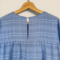Storia Light Blue Button Dress 100% Polyester Cottagecore Chic Ruffle Hem