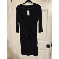 Premise Dresses Womens Black Faux Wrap Sheath Dress 3/4 Sleeve Ruched PD700010 M