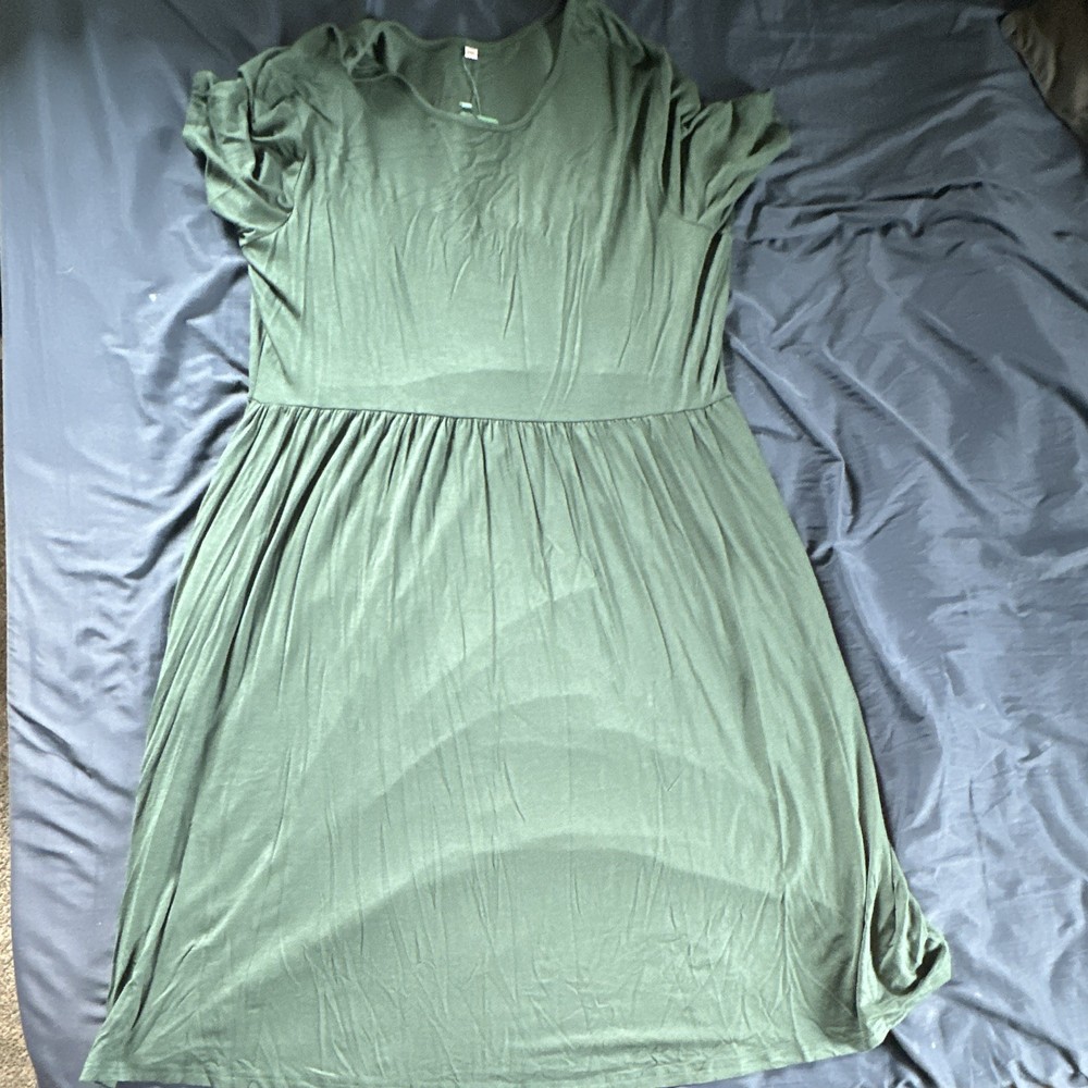 DuneRish Women&rsquo;s Green Solid Round Neck Ruffle Sleeve Fit & Flare Dress 2XL