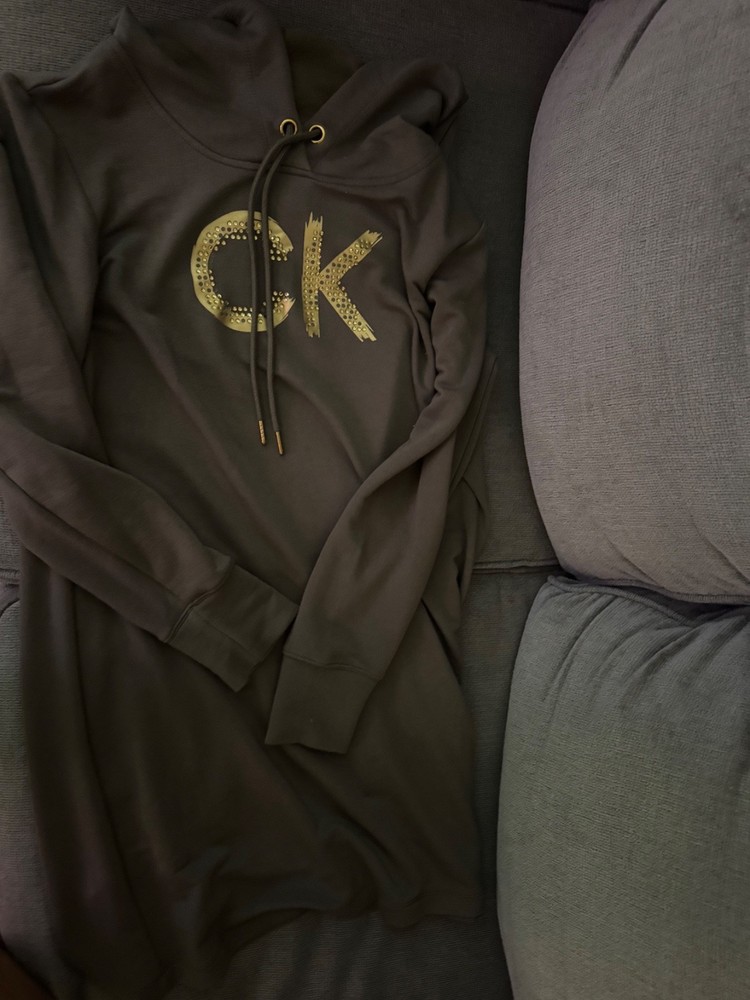 Calvin Klein Womens Green Logo Hoodie Dress Large