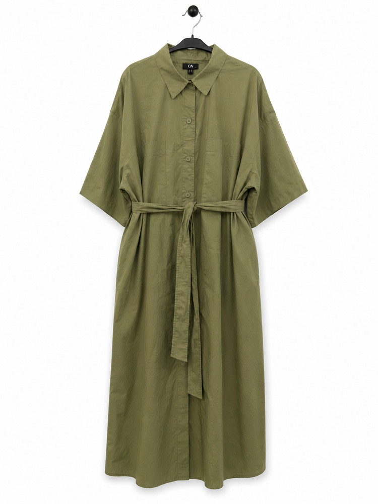 C&A Womens Shirt Dress Khaki Olive Green 100% Cotton Maxi Oversized Size XXL NWT