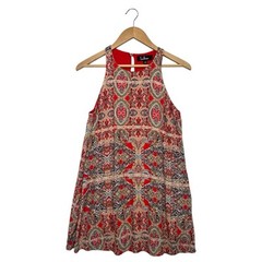 Lulus Dress Womens Small Red Geometric A Line Mini Swing Design Major Boho Sexy