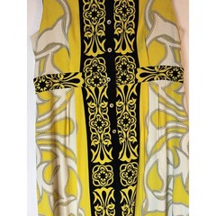 Nicole Miller Collection Yellow Silk Blend Geometric Print Button Front Dress L