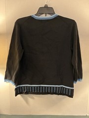 NWT Grace Knitwear Cardigan Sweater M Black Blue Trim Open Front 3/4 Sleeve
