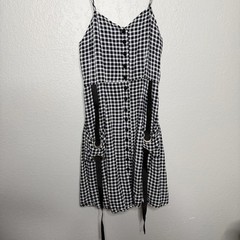 Disturbia UK black and white plaid button down flowy strap dress US 6
