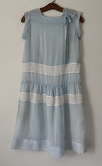 1920s Cotton Voile Patchwork Blue and White Stripe Sun Dress