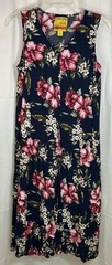 Lands&rsquo; End Women&rsquo;s Sleeveless Navy Trapeze Vibrant Hibiscus Floral Dress Sz 10