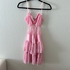 Dallas x Dallas NWT Pink Lace Tiered Mini Dress Sz Small
