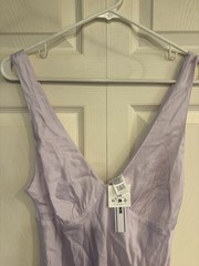 Victoria’s Secret PINK Satin Mini Slip Dress Sz S Lavender Ruffles Side Zip NWT
