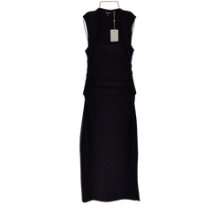 Quince Women Stretch Cotton Jersey Square Neck Ruched Midi Dress TRUE Black XS