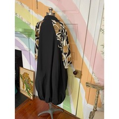 Alembika Black Cocoon Dress Size 12 Cotton Floral Sleeves Made in Israel
