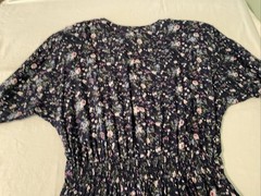 Vintage 90s Rayon Dress Blue Floral Midi Buttons Drop Waist Womens Size M L