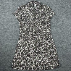 H&M Divided Floral Button Down Mini Dress Small S Black Pink Ditsy Short Sleeve