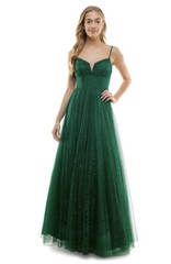 City Studio Juniors&rsquo; Glitter-Mesh Pleated-Bodice green Gown Sz 9