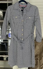 Tommy Hilfiger Runway Shirt Dress RARE High End Gold Button H Logo Tie Waist L