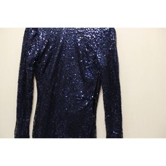 Club L Bodycon All Over Sequin Short Dress Women 8 Open Cowl Back Side Zip Blue