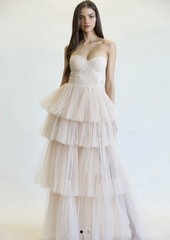 🤍Blithe LA Women&rsquo;s Beige Tube Ruffle Gown Maxi Dress Size L