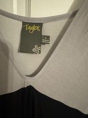 Taylor Colorblock Maxi Dress Long V-Neck Cap Sleeve Gray Black Blue Size 8