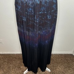 Silence + Noice Black & Blue Strapless Pleated Maxi Dress Front Slit Size 8