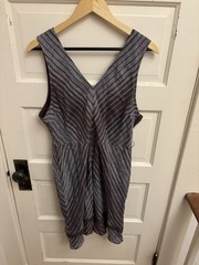 Sundance Women’s Linen Belted Gray Brown Striped Allende Dress Size 16 $168