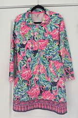 Lilly Pulitzer Sweatshirt Dress Skipper Zip Up in Flamingo Beach Pink Tunic Sz S