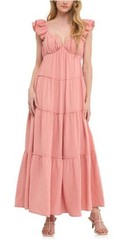 Free The Roses Sweetheart Neck cotton gauze tiered Maxi Summer Dress Medium New