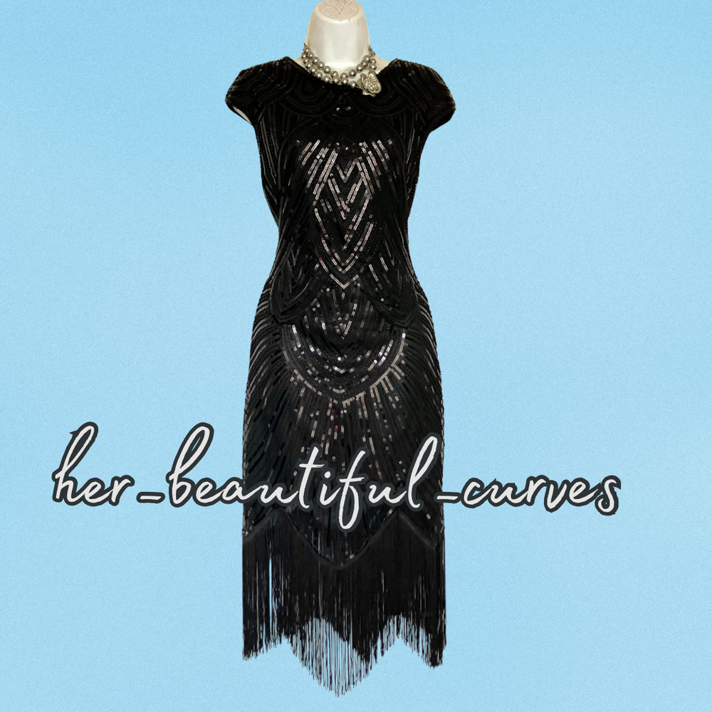 20s GATSBY SEQUINED BEADED FRINGED FLAPPER PARTY DRESS SIZE XXL FITS 16/18