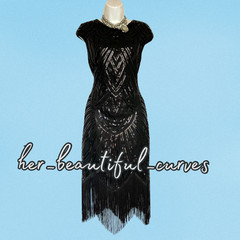 20s GATSBY SEQUINED BEADED FRINGED FLAPPER PARTY DRESS SIZE XXL FITS 16/18