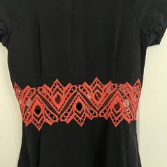 Jonathan Simkhai Black/Red Lace Trim Fit & Flare Round Neck Dress Sz 6