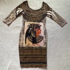 Love J Women&rsquo;s M Black Bodycon Cleopatra Egyptian Graphic 3/4 Lace-Up Dress