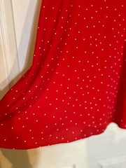 Mini Dress V Neck Slit Back Button Red Polka Dot Flutter Sleeve M Favlux