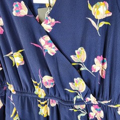 Bobeau Faux Wrap Floral Midi Dress Womens M Navy Ruffle Trim Hi-Low Hem NWT
