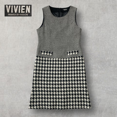Sleeveless Knit Dress Houndstooth Plaid Striped Angora Blend Made in Japan