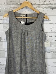 Madison 100% Linen Sleeveles Shift Dress 8 Black Gray Lined Minimalist