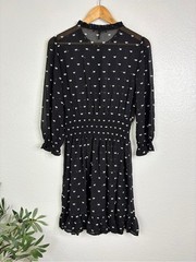 MAJE Rythonoeud Bow Embroidered Ruffle Mini Dress Size L Black