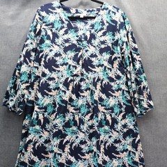 J. Jill Exotic Blooms V-Neck Cotton Dress Large Tall Navy Floral Midi