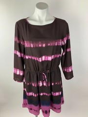 Lou & Grey Maroon Raisin Brown Pink Tie Dye Blouson Dress Small S Excellent