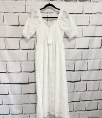Caroline Constas White Embroidered Cottagecore Style Midi Dress
