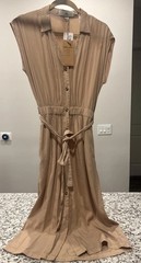 Thread Supply Dress Small Sleeveless Color Nude Tie Tencel Button W/ Pocket