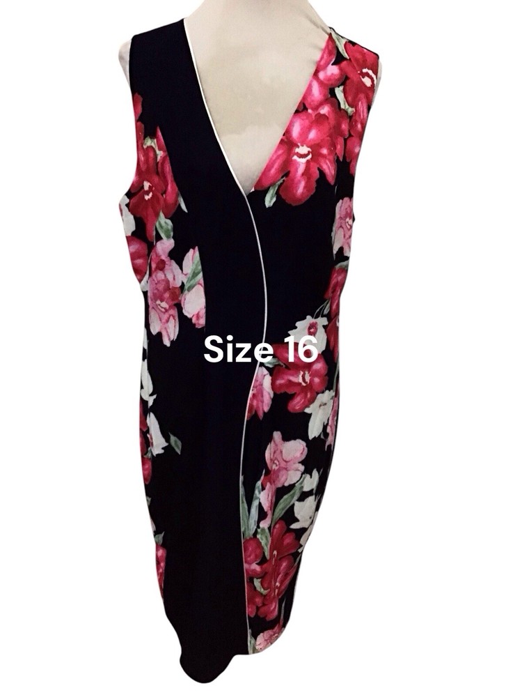 Phase Eight Black Red White Green Shift Dress Size 16 Bnwt