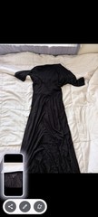Massimo Dutti Black Ruched Long Maxi Dress M Half Sleeve Round Neck Stretch