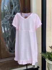 LD1009 Pink Medium NWT Match Point Linen Dress Ruffle Classic VNeck Light NEW