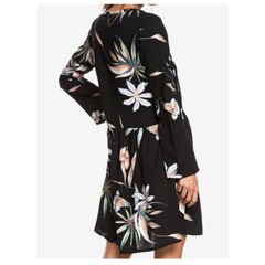 ROXY Floral Print Black Split Neck Shift Dress Boho XS