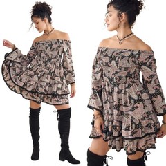 NWT Earthbound Mini Dress S Paisley Bell Sleeve Whimsigoth Festival Fairy Goth