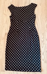 CONNECTED Black White Polka Side Ruched Wrap Boat Neck Knee Length Sheath – 6