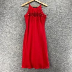 New Cachet Dress Women 6 Red Sheath Midi Rhinestone Sleeveless Lined