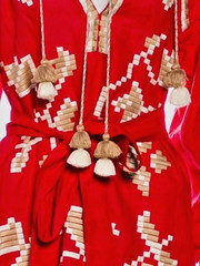 March11 Embroidered by Hand Linen Tassel Mini Dress Tunic Red Size M-L