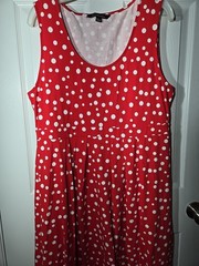 Chadwick Scarlet Red Polka Dot Print Cotton A-Line Maxi Dress Sz L, 54&Prime; Length